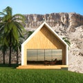 Modern villa for vacations. Palms and mountains around. 3d render