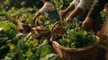 Modern Village fruit and vegetable picking scene.