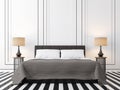 Modern vintage bedroom with black and white 3d rendering image. Royalty Free Stock Photo