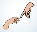 Hands of the creation of Adam. Vector drawing Royalty Free Stock Photo