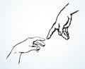 Hands of the creation of Adam. Vector drawing Royalty Free Stock Photo