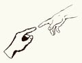 Hands of the creation of Adam. Vector drawing Royalty Free Stock Photo