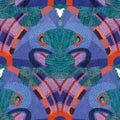 Colorful retro kaleidoscope sixties style pattern. Modern vintage fabric textile background. Fun funky woven damask