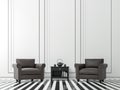 Modern vintage living room with black and white 3d rendering image Royalty Free Stock Photo