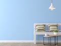 Modern vintage living room with blue wall 3d rendering