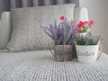 Modern vintage sofa and fresh beautiful variety flower on vase a