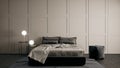 Modern Vintage style bedroom with beige color wall 3d render. The Rooms have wooden floors and light brown walls Royalty Free Stock Photo