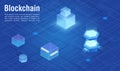 Modern virtual digital technology blockchain abstract isometric vector illustration banner