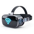 Modern virtual reality headset with glowing wi fi symbol isolated on white background Royalty Free Stock Photo