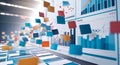 Data analytics visualization dashboard with floating files and business charts concept Royalty Free Stock Photo