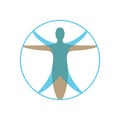 Modern vitruvian man. Sign of human figure enclosed in circle for illustration for medicine, science, health. Symbol of drawing of