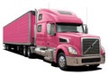 Modern Volvo VT880 truck with semi-trailer all pink.