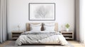 Modern Wall Art Frame Mockup For Hyper-realistic Bedroom Interior Royalty Free Stock Photo