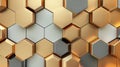 A modern wall with gold and silver hexagons