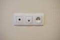 Modern wall outlets with 220V output, antenna output coaxial wire and Internet outlet twisted pair . connecting your TV to the