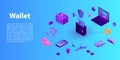 Modern wallet concept banner, isometric style