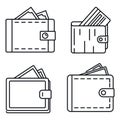 Modern wallet icons set, outline style