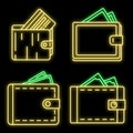 Modern wallet icons set vector neon