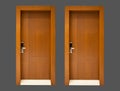 Modern walnut wooden looking two steel door, electronic security lock system Royalty Free Stock Photo