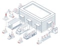 Modern warehouse with autonomous robots moving inventory. Essential visual for tech-forward supply chain, logistics, and inventory