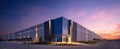 The modern warehouse building illuminated at sunset with a striking design. AI generated image Royalty Free Stock Photo