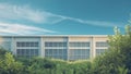 Modern Warehouse with Clear Sky and Green Surroundings Royalty Free Stock Photo