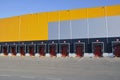 Modern warehouse complex. Warehouse building with many loading gates