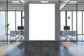 Modern warehouse coworking office interior with empty white mock up banner on wall, glass, furniture and daylight. Royalty Free Stock Photo