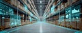The modern warehouse featuring advanced technology and digital inventory management systems. AI generated image Royalty Free Stock Photo