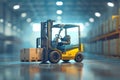 Modern warehouse forklift in light. Capturing the essence of industrial efficiency. Vivid scene in a logistics context Royalty Free Stock Photo