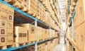 Modern warehouse full of cardboard boxes. Royalty Free Stock Photo