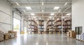 Modern Warehouse Interior with High Shelving and Forklift Access industrial storage Royalty Free Stock Photo