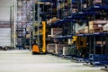 Modern warehouse interior with shelves and boxes Royalty Free Stock Photo