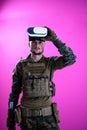Soldier in battle using virtual reality glasses Royalty Free Stock Photo
