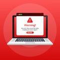 Modern warning pop up with flat design on red background. Vector illustration.
