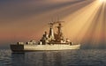 Modern Warship In Rays Of The Sun Royalty Free Stock Photo