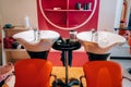 Modern wash basins in hairdressing salon, nobody Royalty Free Stock Photo