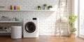 The modern washing machine in a beautifully designed laundry room. AI generated image Royalty Free Stock Photo