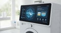 Modern washing machine featuring a large touchscreen interface displaying technology driven laundry information Royalty Free Stock Photo