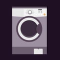 Modern washing machine with a front loading, illustration in flat style, isolated on dark background. Violet, grey and white color Royalty Free Stock Photo