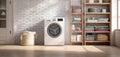 The modern washing machine in an inviting and organized laundry space. AI generated image Royalty Free Stock Photo