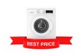 Modern Washing Machine with Red Ribbon Best Price Sign. 3d Rendering Royalty Free Stock Photo