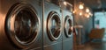 The modern washing machines in a stylish urban laundry facility setting. AI generated image Royalty Free Stock Photo