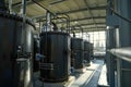 Modern wastewater treatment plant of chemical factory. Water purification tanks