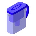 Modern water filter pitcher purifying drinking water in isometric view