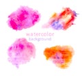 Modern watercolor collection on light backdrop. Grunge abstract art background. Violet, purple, orange, blue, lilac colors. Royalty Free Stock Photo