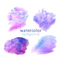 Modern watercolor collection on light backdrop. Grunge abstract art background. Violet, purple, turquoise, blue, lilac colors. Royalty Free Stock Photo