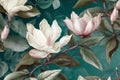 magnolia plant floral seamless decoration background flower watercolor wallpaper pattern leaf. Generative AI.