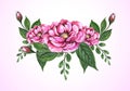 Modern watercolour bouquet of flowers on pink background