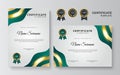 Modern wavy green and gold certificate template. Certificate of achievement templates with elements of luxury gold badges. Vector Royalty Free Stock Photo
